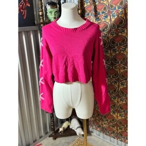 Allard State Pink Cropped Sweater with Floral Applique - Size Small